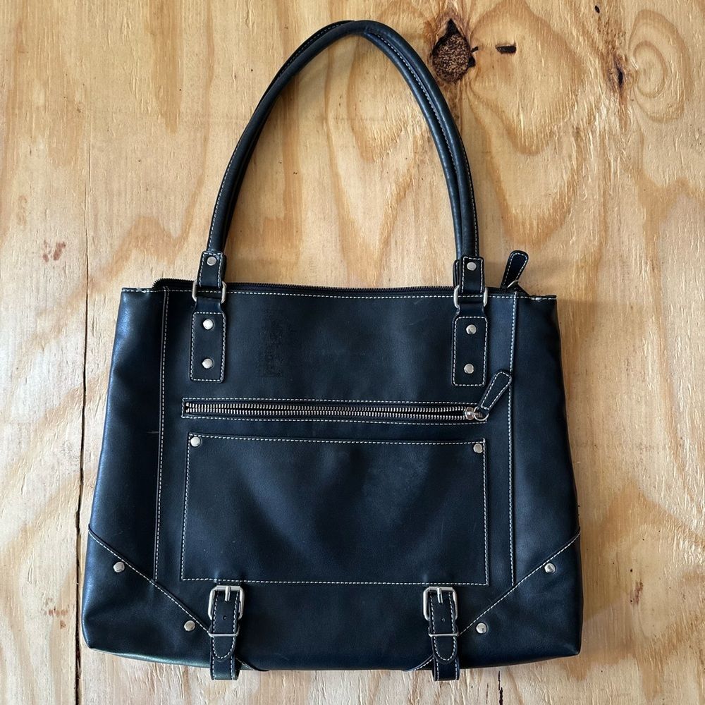 Nine West Black Tote Bag Buckle Accents OS